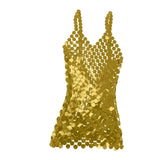 Maxbell Women Sequined Spaghetti Straps Dress Sequin Decorative Open Back for Club Aureate