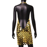 Maxbell Women Sequined Spaghetti Straps Dress Sequin Decorative Open Back for Club Aureate