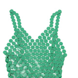 Maxbell Women Sequined Spaghetti Straps Dress Sequin Decorative Open Back for Club Green