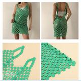 Maxbell Women Sequined Spaghetti Straps Dress Sequin Decorative Open Back for Club Green