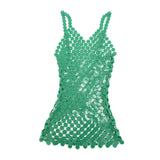 Maxbell Women Sequined Spaghetti Straps Dress Sequin Decorative Open Back for Club Green