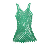 Maxbell Women Sequined Spaghetti Straps Dress Sequin Decorative Open Back for Club Green