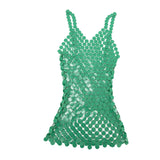 Maxbell Women Sequined Spaghetti Straps Dress Sequin Decorative Open Back for Club Green