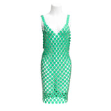 Maxbell Women Sequined Spaghetti Straps Dress Sequin Decorative Open Back for Club Green