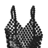 Maxbell Women Sequined Spaghetti Straps Dress Sequin Decorative Open Back for Club Black