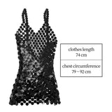 Maxbell Women Sequined Spaghetti Straps Dress Sequin Decorative Open Back for Club Black