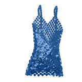 Maxbell Women Sequined Spaghetti Straps Dress Sequin Decorative Open Back for Club Blue