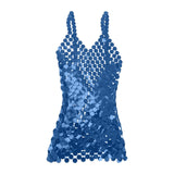 Maxbell Women Sequined Spaghetti Straps Dress Sequin Decorative Open Back for Club Blue