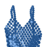 Maxbell Women Sequined Spaghetti Straps Dress Sequin Decorative Open Back for Club Blue