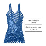 Maxbell Women Sequined Spaghetti Straps Dress Sequin Decorative Open Back for Club Blue
