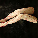 Maxbell Fishnet Stockings Thigh High Pantyhose High Waist Rhinestone Tights