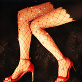 Maxbell Fishnet Stockings Thigh High Pantyhose High Waist Rhinestone Tights