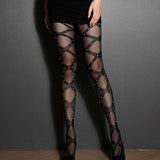 Maxbell Women's Net Stockings Leggings Tights Flat Back False Pearl Patterned