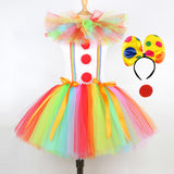 Maxbell Child Girl Clown Costume Mesh Tutu Dress Outfits with Headband Handmade Size M