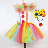 Maxbell Child Girl Clown Costume Mesh Tutu Dress Outfits with Headband Handmade Size L