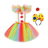 Maxbell Child Girl Clown Costume Mesh Tutu Dress Outfits with Headband Handmade Size XL