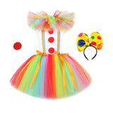 Maxbell Child Girl Clown Costume Mesh Tutu Dress Outfits with Headband Handmade Size XL