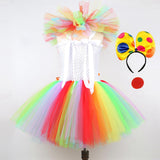 Maxbell Child Girl Clown Costume Mesh Tutu Dress Outfits with Headband Handmade Size XL