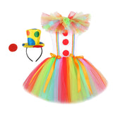 Maxbell Child Girl Clown Costume Mesh Tutu Dress Outfits with Top Hat Headband Size L