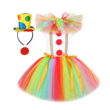 Maxbell Child Girl Clown Costume Mesh Tutu Dress Outfits with Top Hat Headband Size L