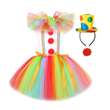 Maxbell Child Girl Clown Costume Mesh Tutu Dress Outfits with Top Hat Headband Size L