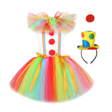 Maxbell Child Girl Clown Costume Mesh Tutu Dress Outfits with Top Hat Headband Size L