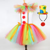 Maxbell Child Girl Clown Costume Mesh Tutu Dress Outfits with Top Hat Headband Size L