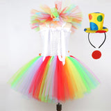 Maxbell Child Girl Clown Costume Mesh Tutu Dress Outfits with Top Hat Headband Size L