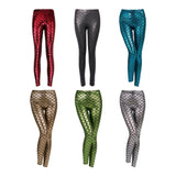 Maxbell High Waisted Tight Stretch Performances Women Fish Scale Mermaid Leggings Red