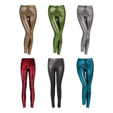 Maxbell High Waisted Tight Stretch Performances Women Fish Scale Mermaid Leggings Red
