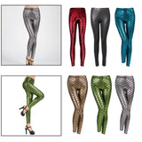 Maxbell High Waisted Tight Stretch Performances Women Fish Scale Mermaid Leggings Red