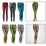 Maxbell High Waisted Tight Stretch Performances Women Fish Scale Mermaid Leggings Red