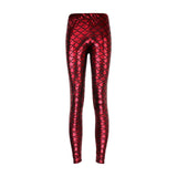 Maxbell High Waisted Tight Stretch Performances Women Fish Scale Mermaid Leggings Red