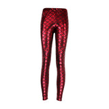 Maxbell High Waisted Tight Stretch Performances Women Fish Scale Mermaid Leggings Red