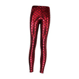 Maxbell High Waisted Tight Stretch Performances Women Fish Scale Mermaid Leggings Red