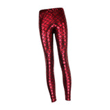 Maxbell High Waisted Tight Stretch Performances Women Fish Scale Mermaid Leggings Red