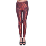 Maxbell High Waisted Tight Stretch Performances Women Fish Scale Mermaid Leggings Red