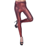 Maxbell High Waisted Tight Stretch Performances Women Fish Scale Mermaid Leggings Red