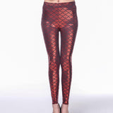 Maxbell High Waisted Tight Stretch Performances Women Fish Scale Mermaid Leggings Red