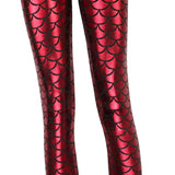 Maxbell High Waisted Tight Stretch Performances Women Fish Scale Mermaid Leggings Red
