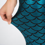Maxbell High Waisted Tight Stretch Performances Women Fish Scale Mermaid Leggings Blue