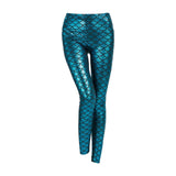 Maxbell High Waisted Tight Stretch Performances Women Fish Scale Mermaid Leggings Blue