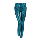 Maxbell High Waisted Tight Stretch Performances Women Fish Scale Mermaid Leggings Blue