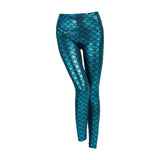 Maxbell High Waisted Tight Stretch Performances Women Fish Scale Mermaid Leggings Blue
