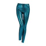 Maxbell High Waisted Tight Stretch Performances Women Fish Scale Mermaid Leggings Blue