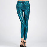 Maxbell High Waisted Tight Stretch Performances Women Fish Scale Mermaid Leggings Blue