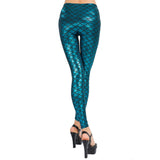 Maxbell High Waisted Tight Stretch Performances Women Fish Scale Mermaid Leggings Blue