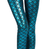 Maxbell High Waisted Tight Stretch Performances Women Fish Scale Mermaid Leggings Blue