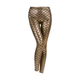 Maxbell High Waisted Tight Stretch Performances Women Fish Scale Mermaid Leggings Aureate