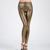 Maxbell High Waisted Tight Stretch Performances Women Fish Scale Mermaid Leggings Aureate